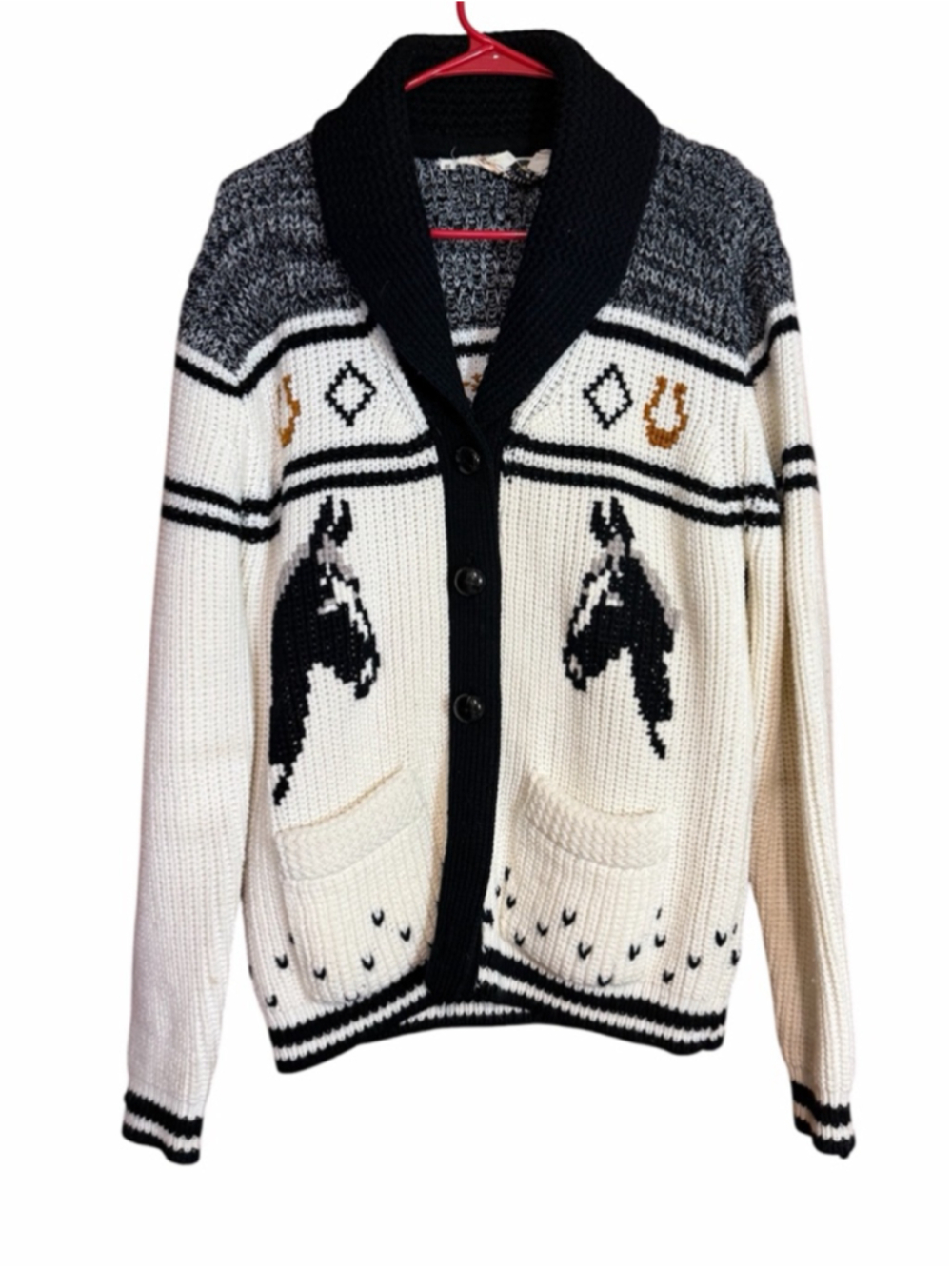 Vintage Miller Cowichan style Horse Sweater button up cardigan unisex medium